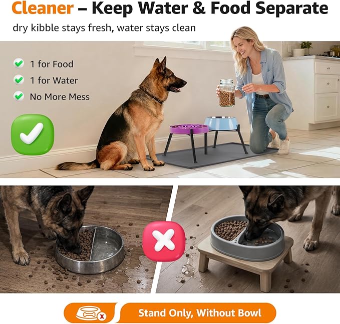LOOBANI Double Dog Bowl Stand: 2-in-1 Elevated Food Water Bowl, Adjustable - Image 2