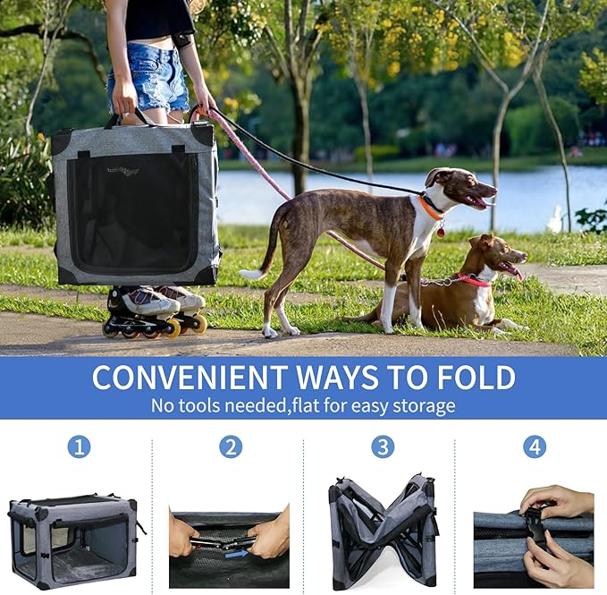 NEZUC Collapsible Dog Crates for Large Dogs Portable Soft Sided Travel Dog - Image 4