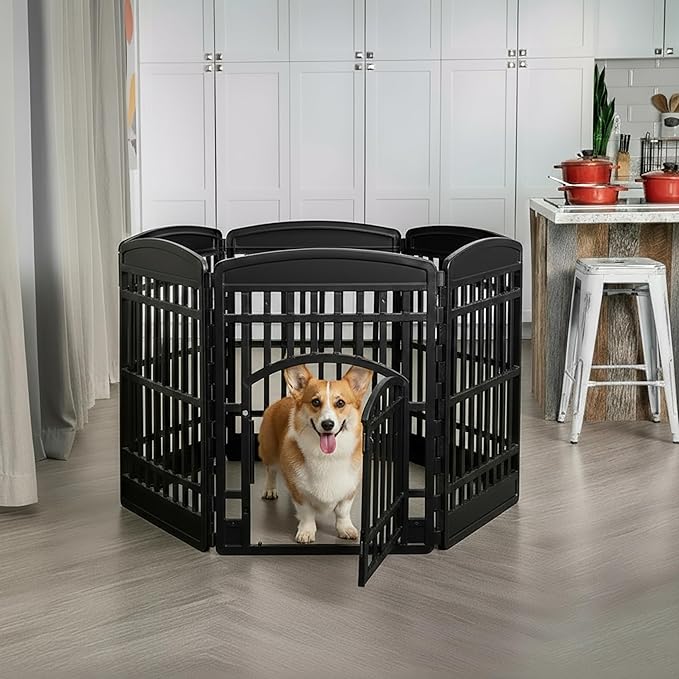 IRIS USA Dog Playpen with Door, 34” 6 Panel Pet Exercise Pen – Indoor Outdoor - Image 6