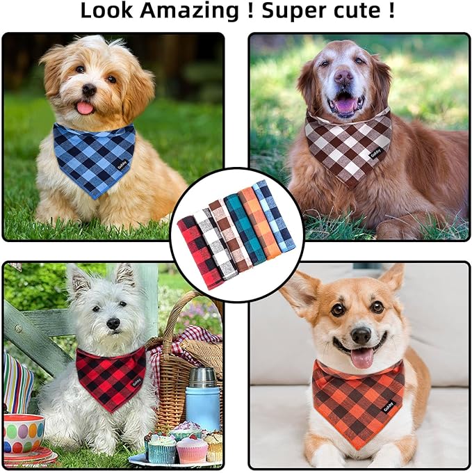 Boy Dog Bandana Large- Blue Black Dog Scarf Buffalo Plaid Printing Adjustable - Image 5