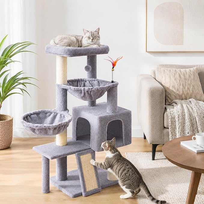 Cat Tree with Cat Condo and Two Hammocks, Cat Tree with Scratching Posts and - Image 8