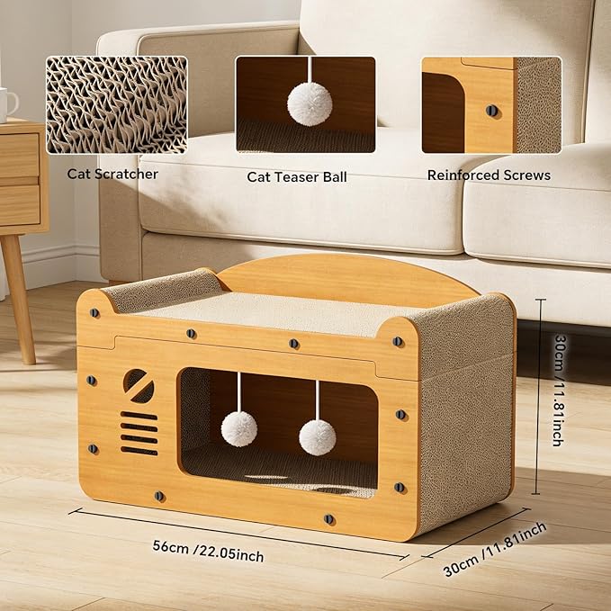 Cat Scratcher House, 2-in-1 Cardboard Cat House - Image 7
