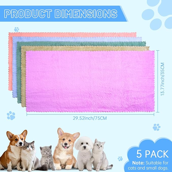 DuckSky 5Pcs 29.5 x 13.77'' Cat Towels Microfiber Pack Bulk, Quick Drying - Image 2