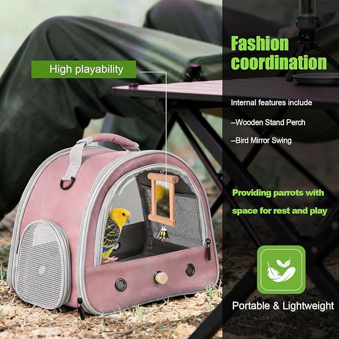 Parrot Travel Cage with Bird Cage Bells Mirror Set, Portable Small Bird - Image 4