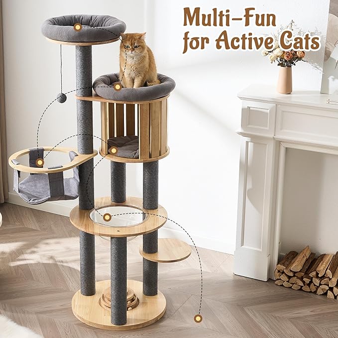 Modern Cat Tree Tower with Scratching Post, 61.5in Tall Cat Tree - Image 9