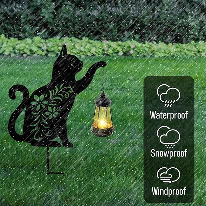 Bshine Cat Solar Light Outdoor Garden Decoration, Waterproof Metal Stake Black - Image 3