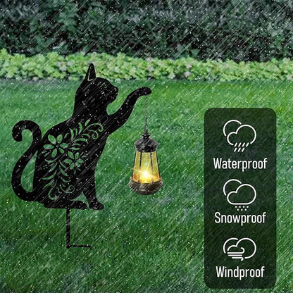 Bshine Cat Solar Light Outdoor Garden Decoration, Waterproof Metal Stake Black - Image 3