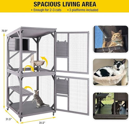 Aivituvin Cat House Outdoor Cat Catio Wooden Large Enclosure - Image 5