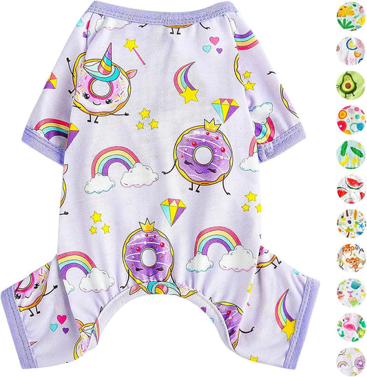 Dog Pajamas Pjs Summer Fall Dog Clothes for Small Dogs Girl - Boy - Medium Size Dogs, Soft Stretchy Puppy Clothes Doggie Onesies Cat Pet Jammies Outfit (Donut Purple, XX-Large)