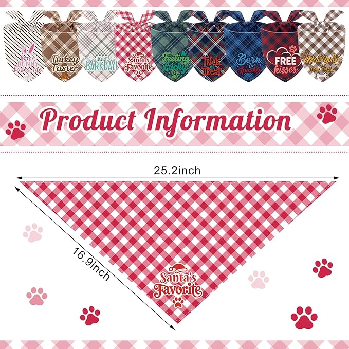 Weewooday 9 Pcs Holiday Dog Bandanas Seasonal Plaid Bandanas Patriotic Birthday - Image 2