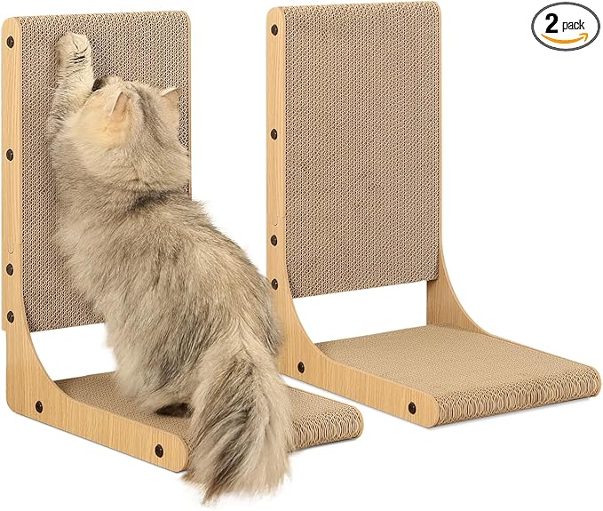 Zakkart 2-Pack Cat Scratching Board, 19.7'' Tall Cardboard L Shape Vertical Cat by Zakkart