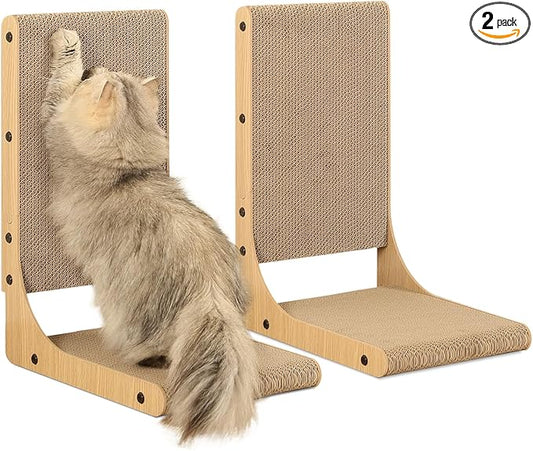 Zakkart 2-Pack Cat Scratching Board, 19.7'' Tall Cardboard L Shape Vertical Cat by Zakkart