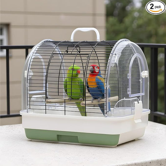 Portable Bird Cage with 2 Perches, Bird Travel Carrier with Food Bowls & Tray by BouPower