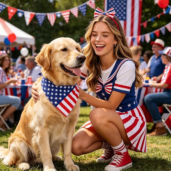 4th of July Dog Bandanas Dual-Layer 2 Pack, Patriotic American Flag Pet - Image 5