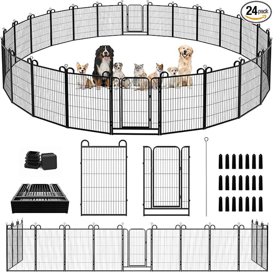 Dog Playpen Outdoor 24 Piece Panels Heavy Duty Dog Fence 40" Height Anti-Rust by Committedtobetterpetlife