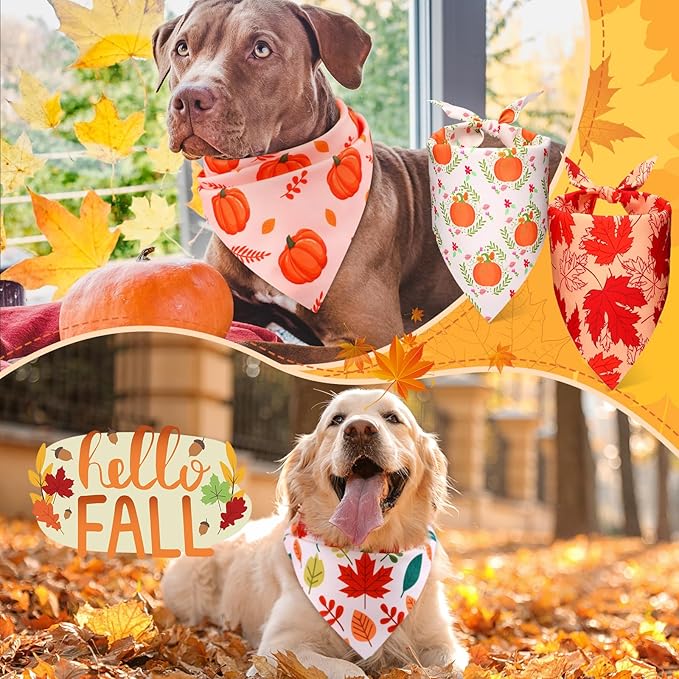 Preboun 50 Pcs Fall Thanksgiving Dog Bandana Bulk Pumpkin Maple Leaves Bandana - Image 2
