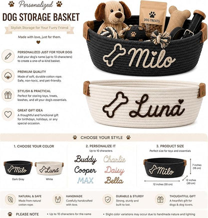 JUPPE Pet Dog Basket with Personalized Name, Dog Toys Storage Organizer Custom - Image 2