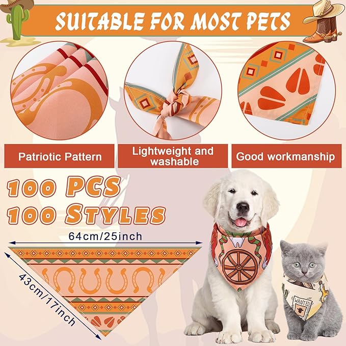 Huhumy 100 Pcs Cowboy Dog Bandanas Bulk Pet Bibs Colorful Triangle Scarf - Image 2