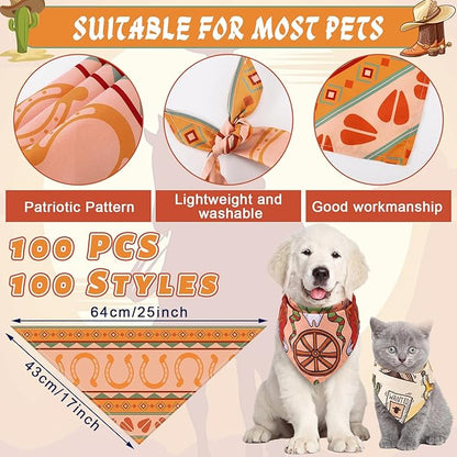 Huhumy 100 Pcs Cowboy Dog Bandanas Bulk Pet Bibs Colorful Triangle Scarf - Image 2