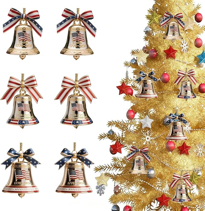 6 Pcs 250th Anniversary Liberty Bell Ornament Christmas Bell Ornaments - Image 7