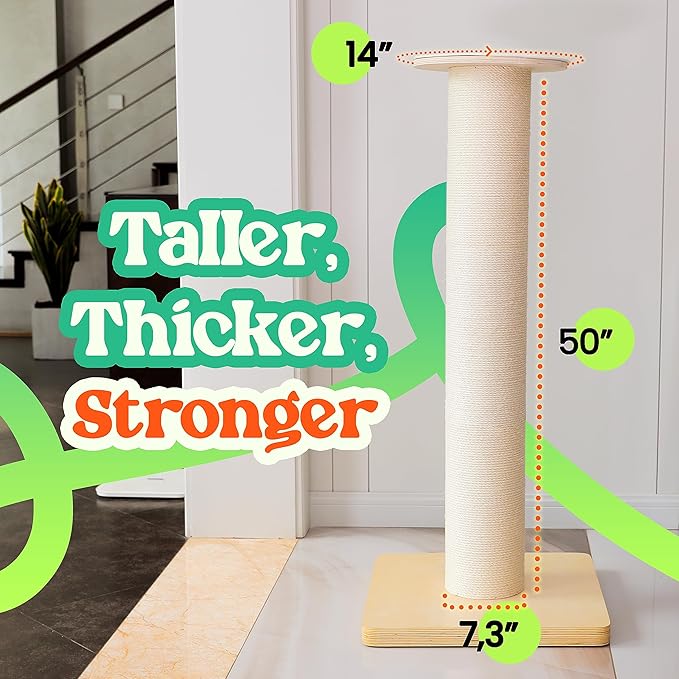 50" Tall Cat Scratching Post, Extra-Large Cat Scratch Post - Image 2