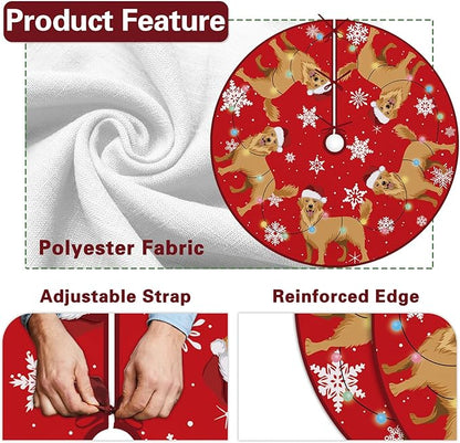 Golden Retriever Dog Red Christmas Tree Skirt, 48 Inches Lace-up Snowflake Xmas - Image 2