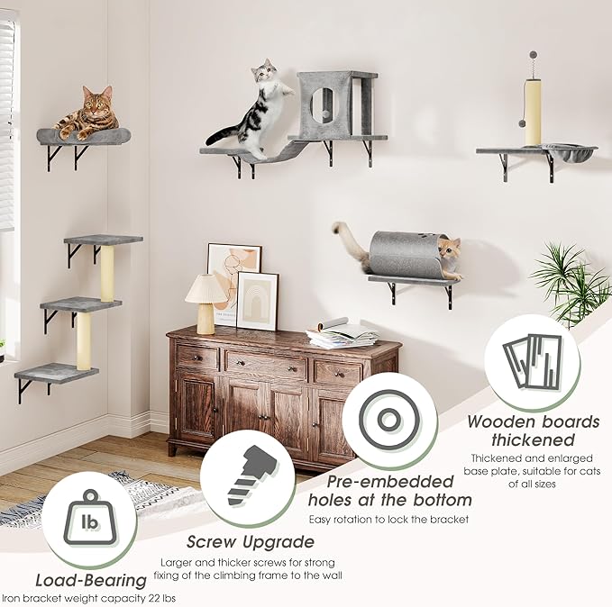 7-in-1 Cat Wall Shelves, Space-Saving Wall Mounted Cat Shelves, Cat Climbing - Image 5