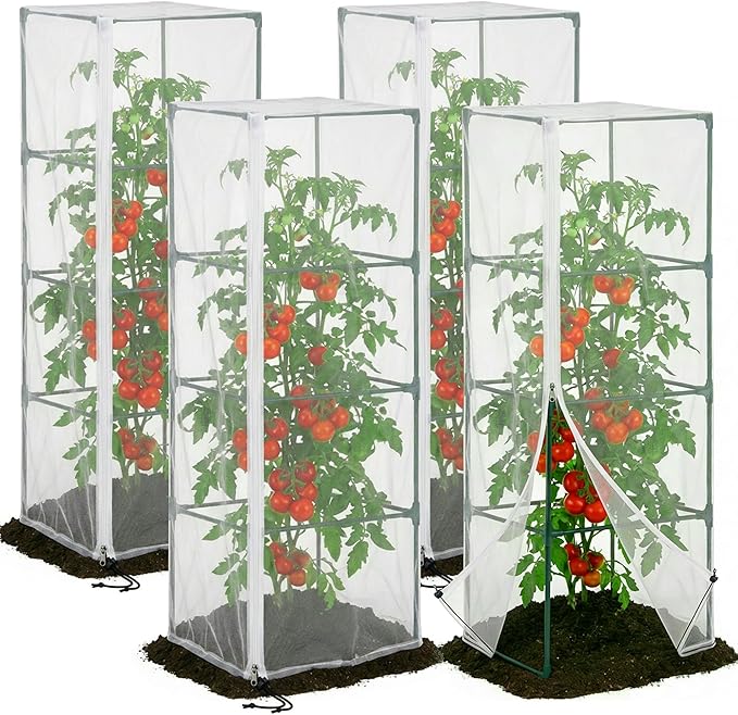 4 Pcs Garden Bird Netting for Square Plant Cage, Tomato Trellis Insect Bird by DECOHS
