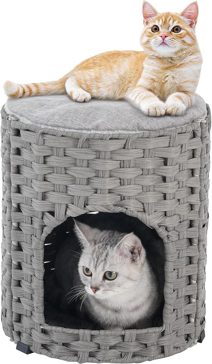 SETVSON Cat House for Indoor Cat, Small Cat Houses Handwoven PE Rattan Kitten by SETVSON