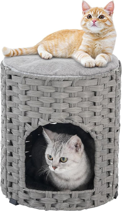 SETVSON Cat House for Indoor Cat, Small Cat Houses Handwoven PE Rattan Kitten by SETVSON