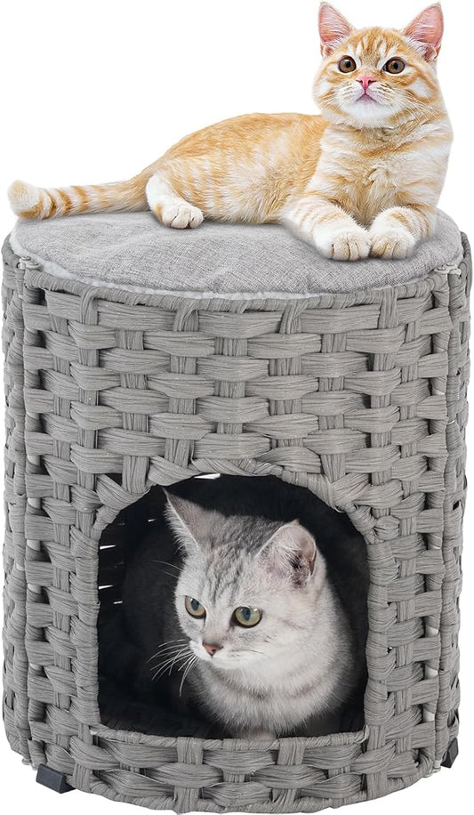 SETVSON Cat House for Indoor Cat, Small Cat Houses Handwoven PE Rattan Kitten by SETVSON
