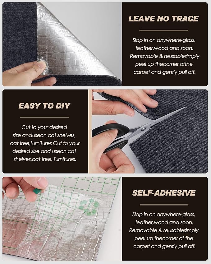 Cat Scratch Furniture Protector, Trimmable Self-Adhesive Carpet, DIY Climb Cat - Image 5