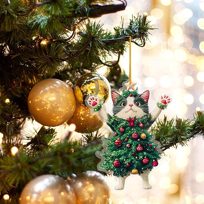 2026 Christmas Tree Cat Ornaments 2D Black Cat Acrylic Decorations - Image 3
