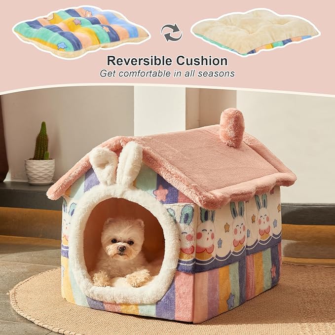 JIUPETY Cute Small Dog House Indoor, Foldable House Kennel Bed Mat - Image 6