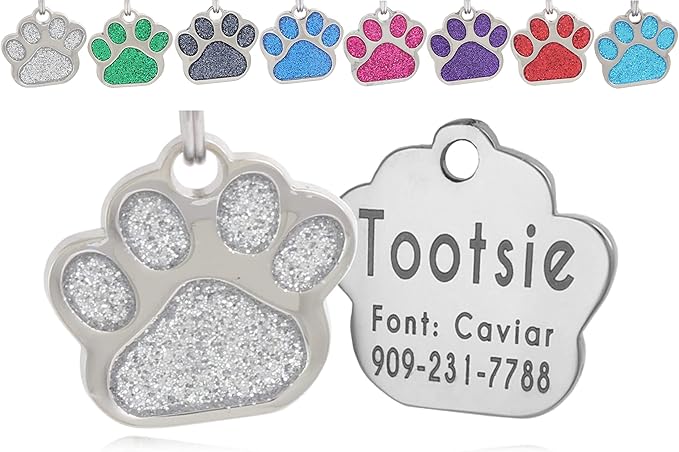 Pet ID Tags, Personalized Dog Tags and Cat Tags, Custom Engraved, Cute Glitter by Unknown