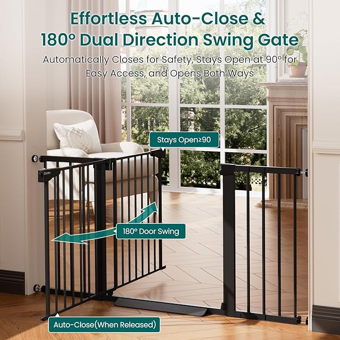 Cumbor 2 Pack 30-54" Baby Gate for Stairs, Dual Lock & Self-Closing Dog Gate - Image 5