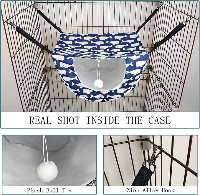 JSPYFITS Cat Cage Hammock with Ball, Double Layer Hanging Adjustable Soft Pet - Image 8