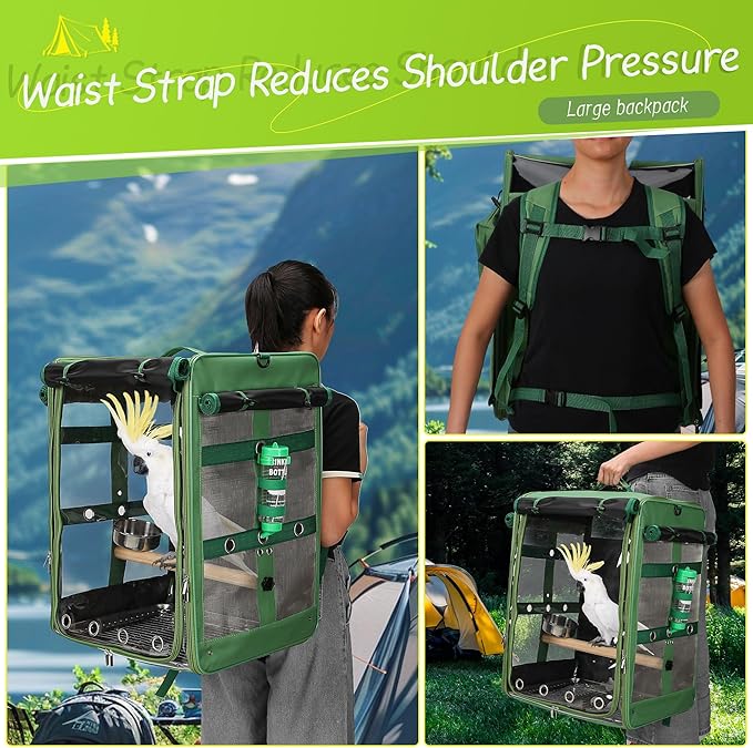Bird Carrier Travel Cage, Cockatoo Carrier, Parrot Travel Backpack - Image 3