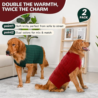 2 Pack Dog Sweaters for Large Dogs Winter Turtleneck Pullover Cable Knit Fleece - Image 2