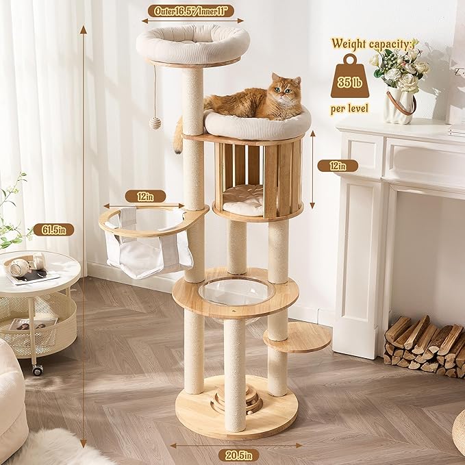 Modern Cat Tree Tower with Scratching Post, 61.5in Tall Cat Tree - Image 2