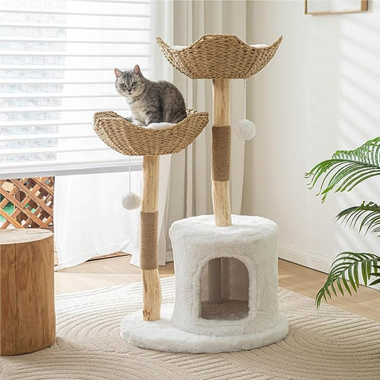 Modern Cat Tree for Indoor Cats Large Adult, 46.5" Tall Wooden Cat Tower for by Unknown