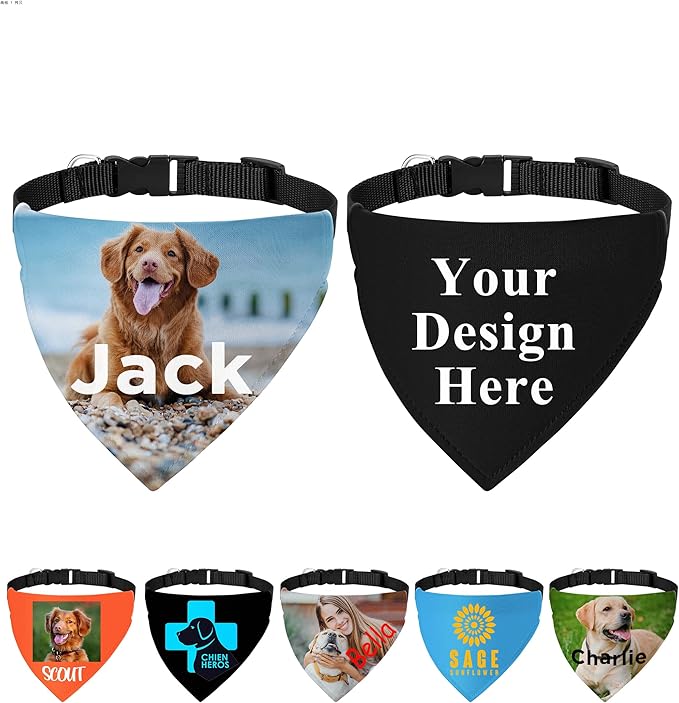 Personalized Dog Bandanas with Buckle Name Photo Logo Custom Neckwear Dog Scarf by FAMIPAWS