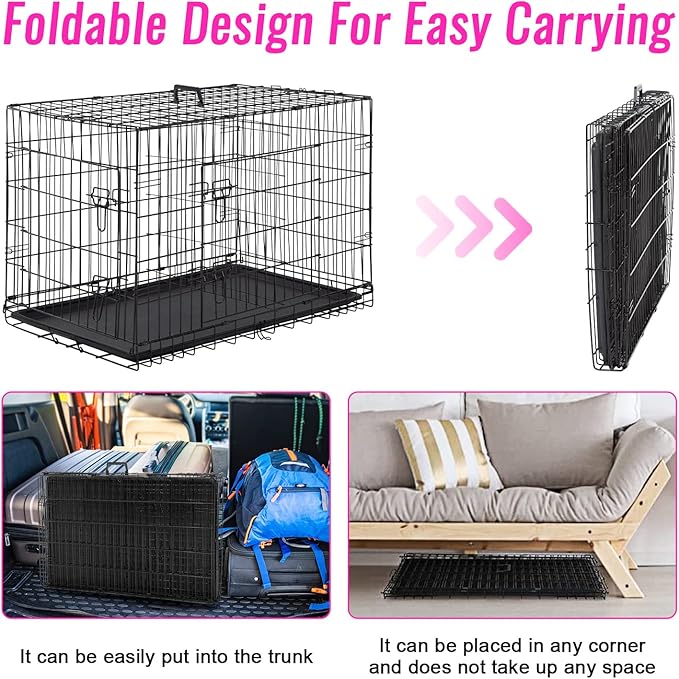 FDW Dog Crate for Large Dogs 48 Inch Folding Metal WirePet Cage Double Door - Image 4
