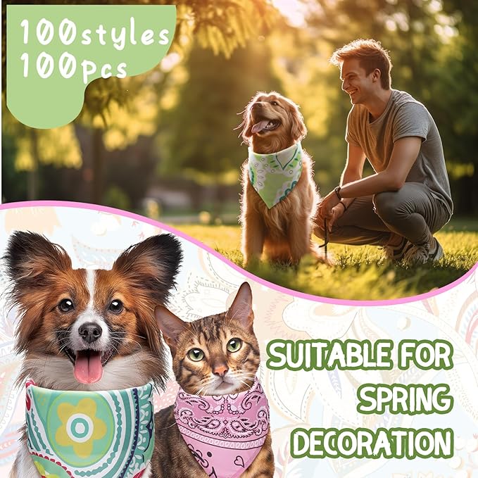 Huhumy 100 Pcs Paisley Dog Bandanas Bulk Pet Bibs Colorful Triangle Scarf Pet - Image 4