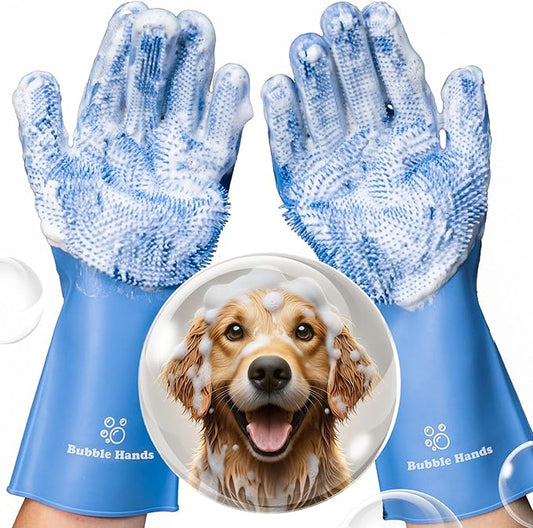 Dog Washing Gloves with Bristle Scrubbers, Reusable Silicone Gloves Ideal by BUBBLEHANDS