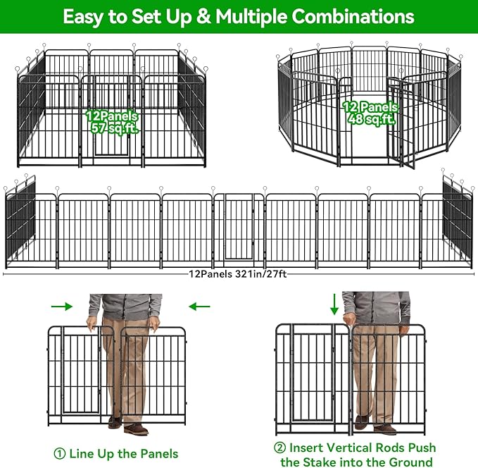 Kfvigoho Heavy Duty Dog Playpen: 12 Steel Panels 40" Height, Square Steel Pipe - Image 8