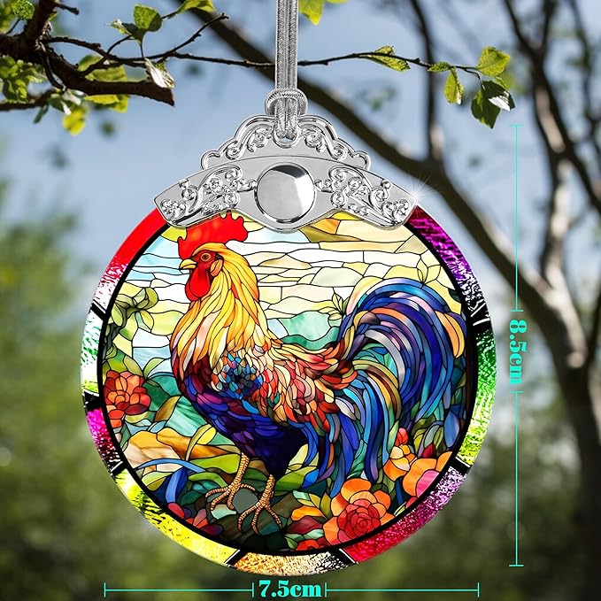 Jocidea Glass Chicken Christmas Ornament, Semi Transparent Stained Glass - Image 2