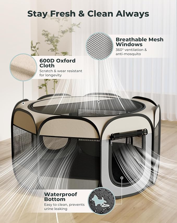 Cat Playpen, 2-Room Foldable Dog Playpen - Image 4