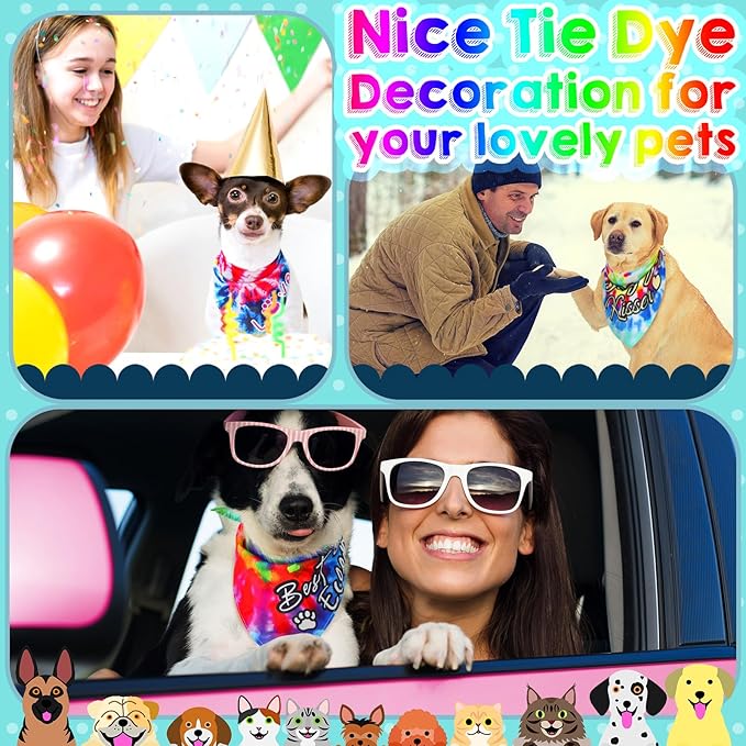 Huhumy 50 Pcs Tie Dye Dog Bandanas Bulk Pet Bibs Colorful Triangle Scarf Tie Dye - Image 5