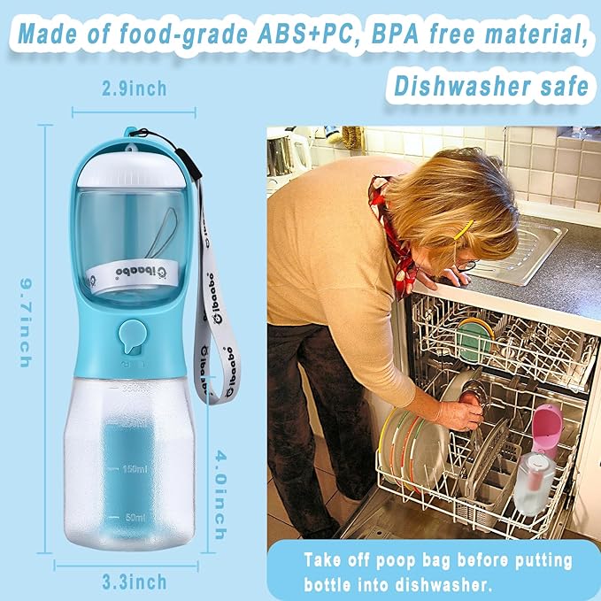 Cibaabo Dog Water Bottle with Food Container & Poop Bag Holder, Travel Water - Image 6